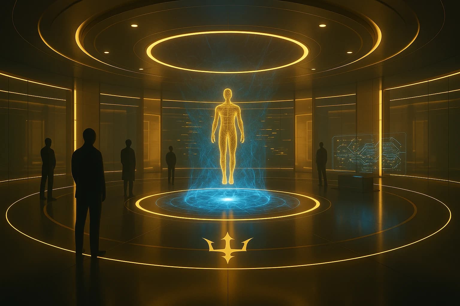 Conceptual circular research environment with a digital human model